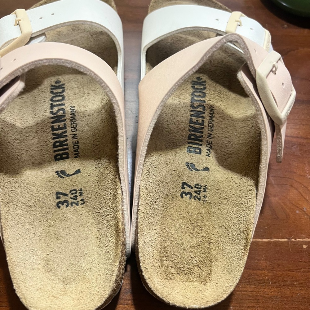 Birkenstock Arizona Two Strap Sandals Pink White Colorblock Size 37 Womens 6-6.5 - Picture 7 of 13